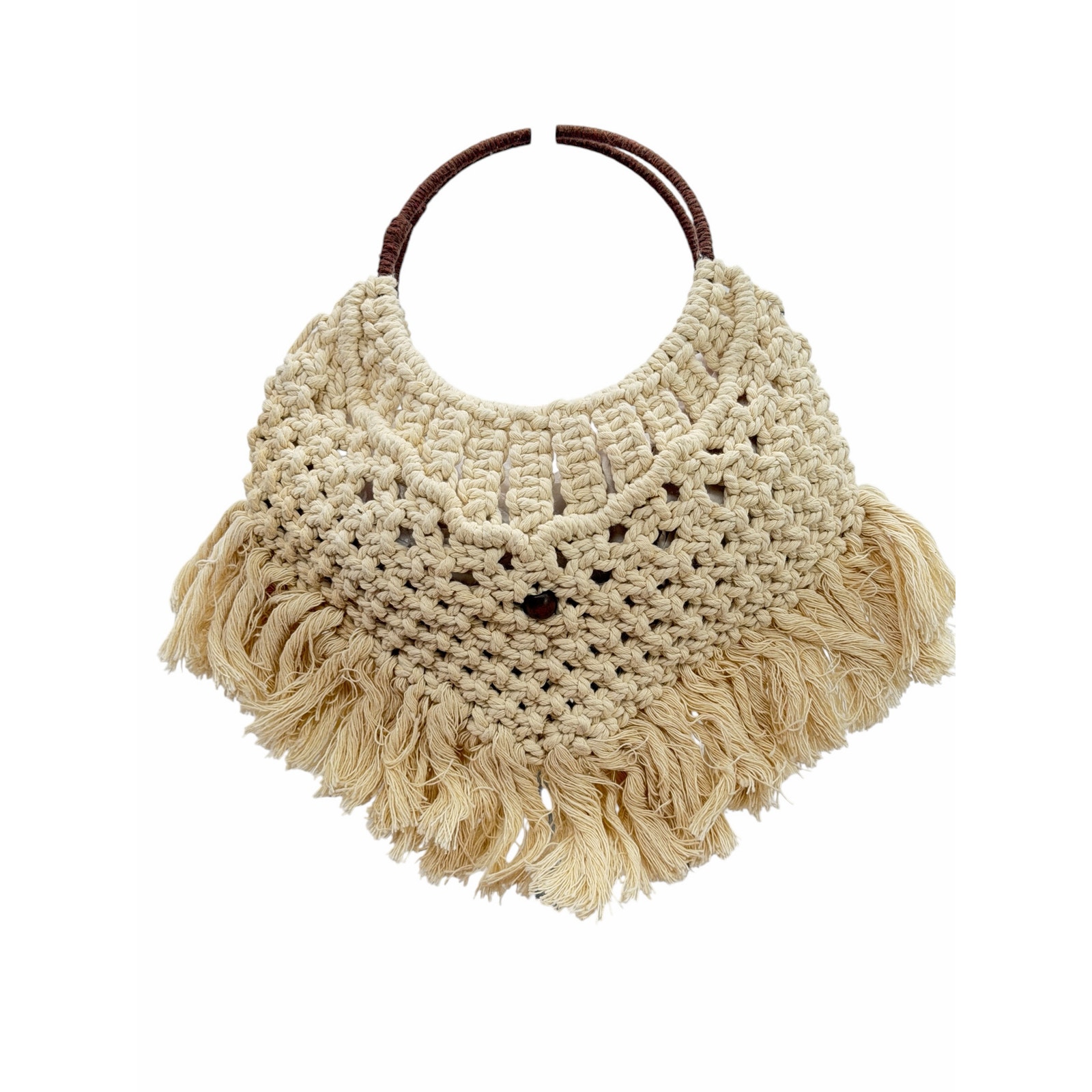 Boho Fringe Crochet Mini Bag Womens Cream Coachella Macrame Western Festival 70s